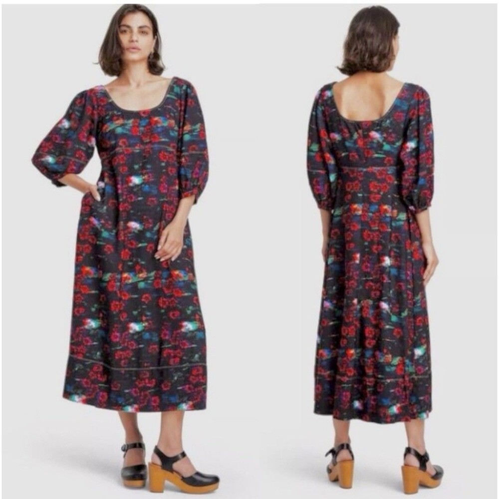 Rachel Comey x Target Kodak Red Floral Midi dress size 4 Whimsigoth Party Fall